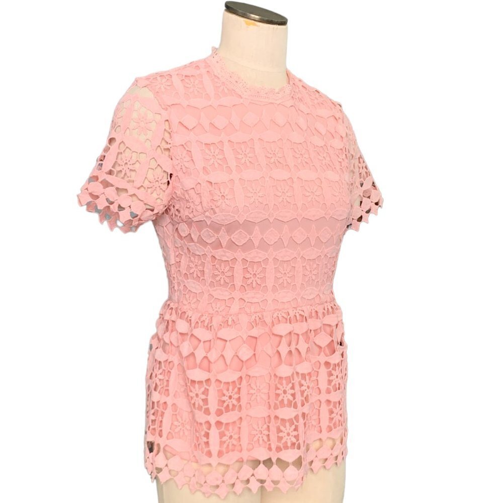 Journey Five Crochet-Lace Overlay Lined Peplum‎ Top M Pink #102H